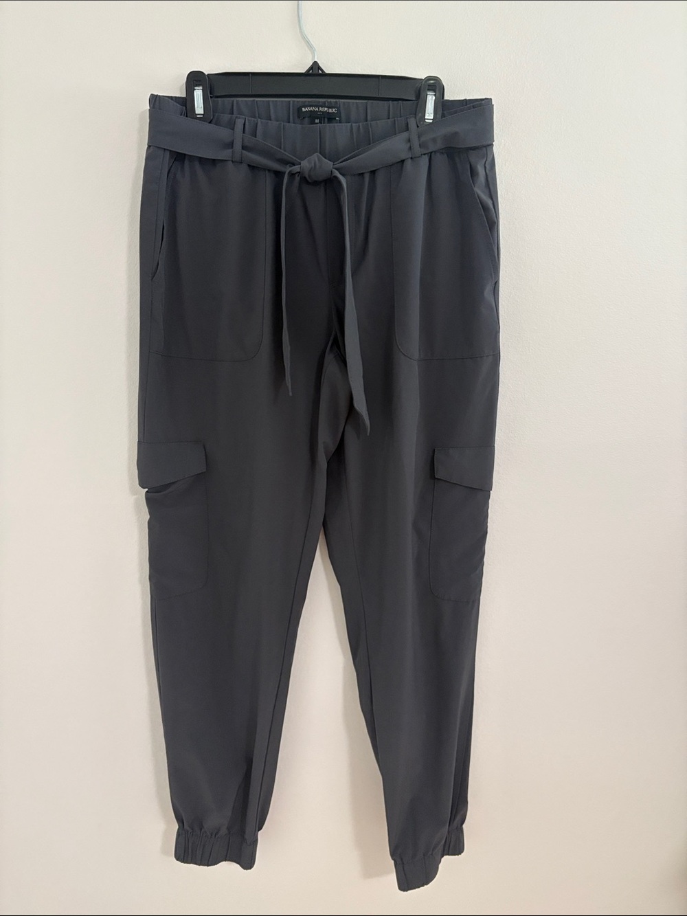 Banana Republic Charcoal Gray Cargo Joggers with Tie Waist